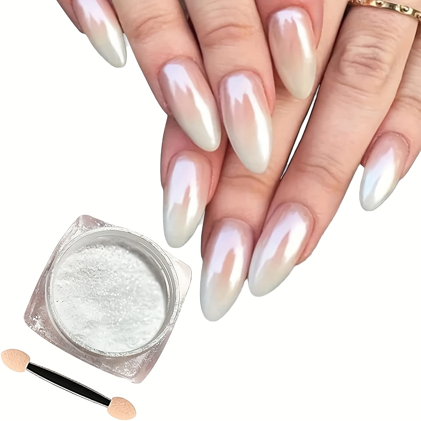  2 Boxes White Pearl Chrome Nail Powder, Mirror Effect