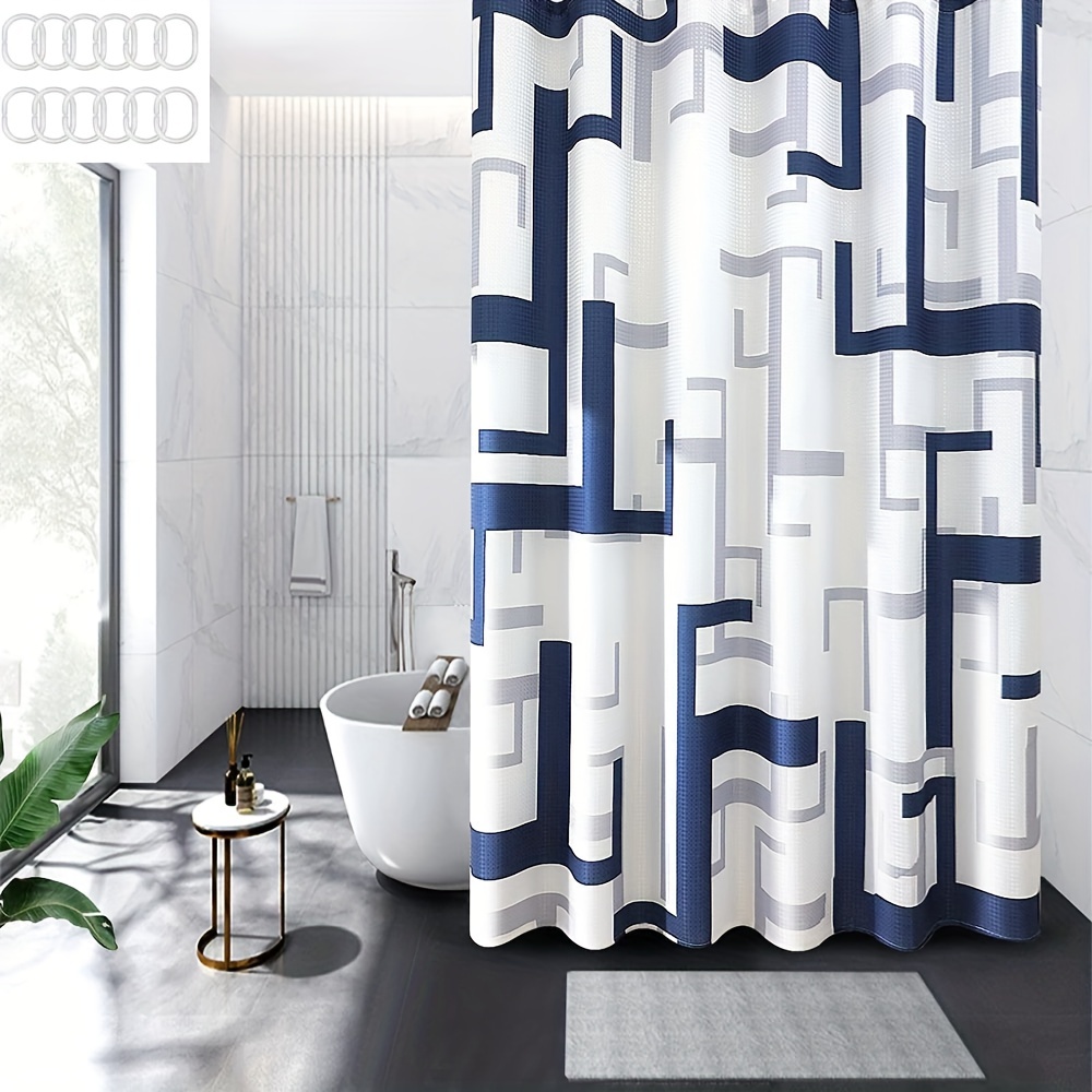 Blue-white Bathroom Set, Including A Shower Curtain And 3 Non-slip Rubber  Back Mats, Bathroom Accessories & Decor - Temu