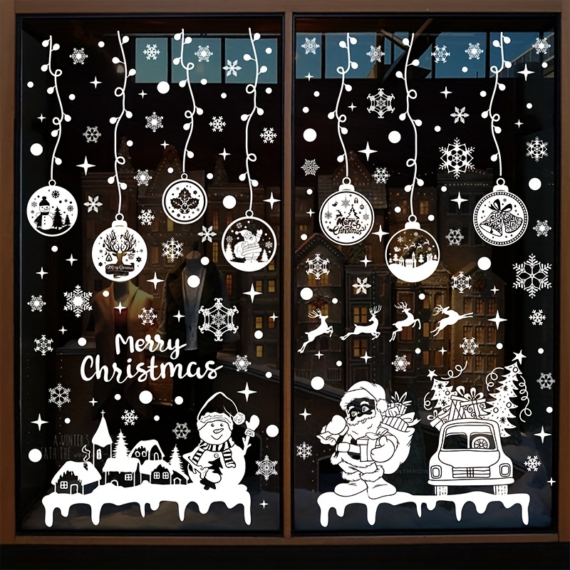 Large White Christmas Window Stickers Snowflake Elk Xmas - Temu