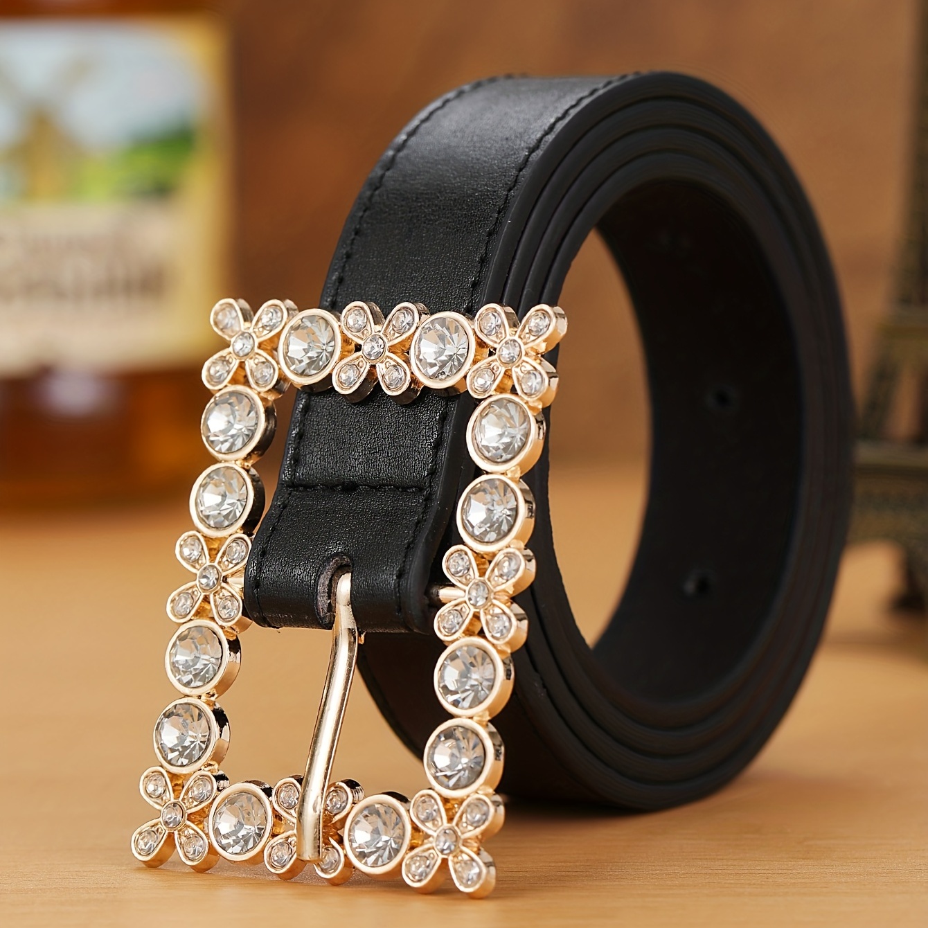 Adjustable Studded Glitter Waistband Bling Crystal Rhinestone Belt PU  Leather