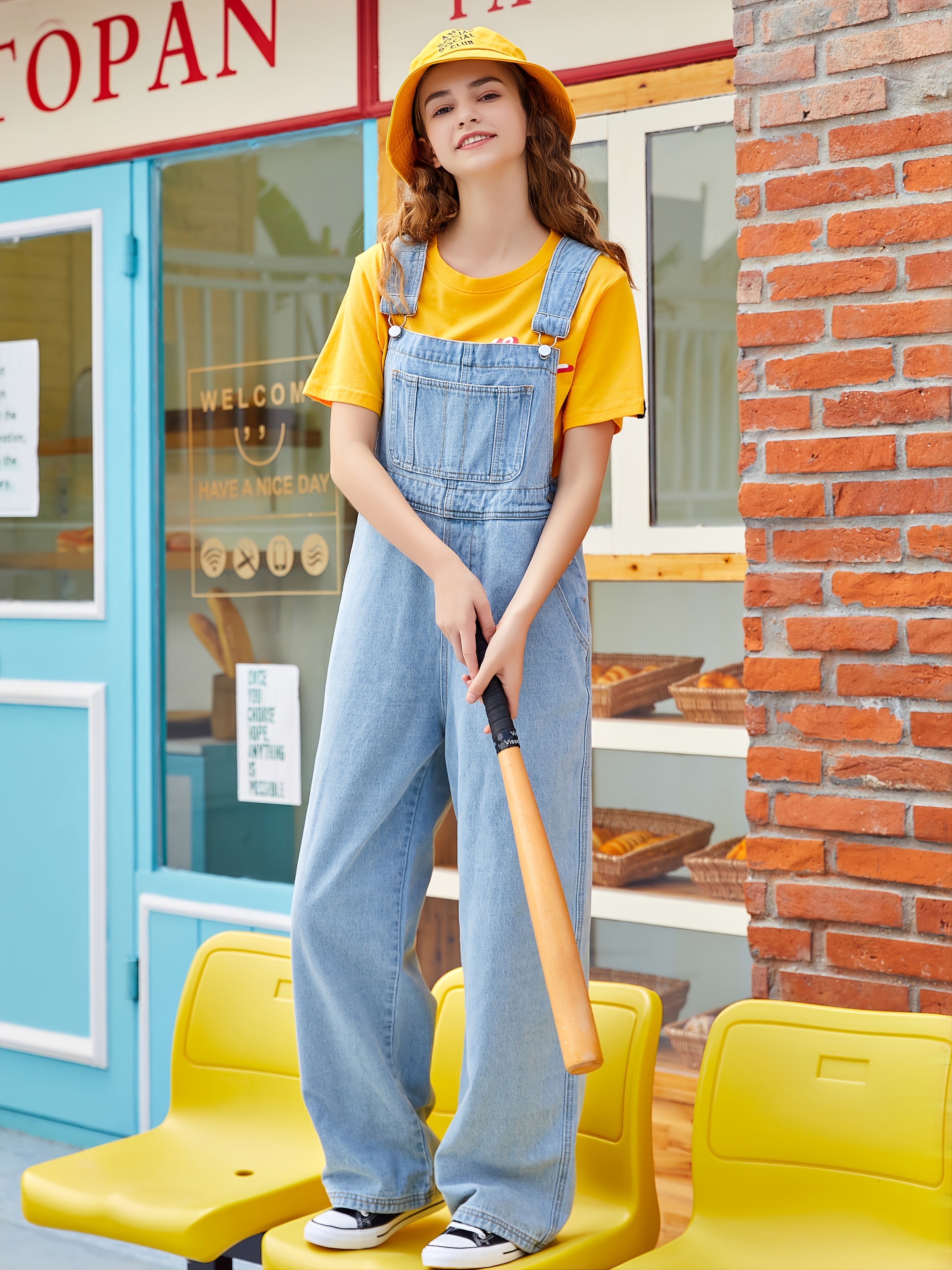 Loose Side Pocket Sleeveless Denim Jumpsuits, Casual Adjustable Shoulder  Strap Denim Suspenders Trousers, Women's Denim Jeans & Clothing