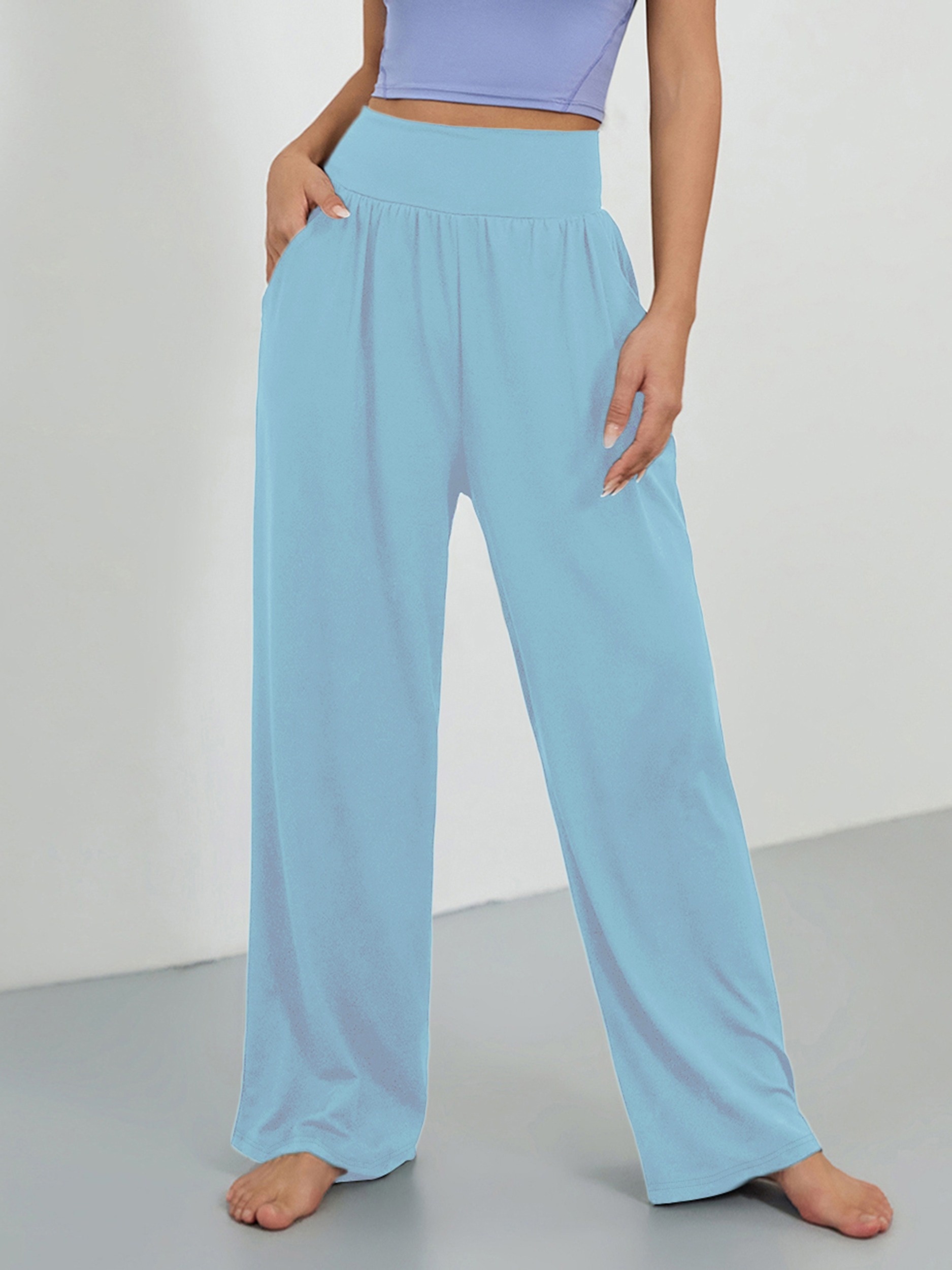 Solid Wide Leg Sweatpants Casual Elastic Crossover Waist - Temu Canada