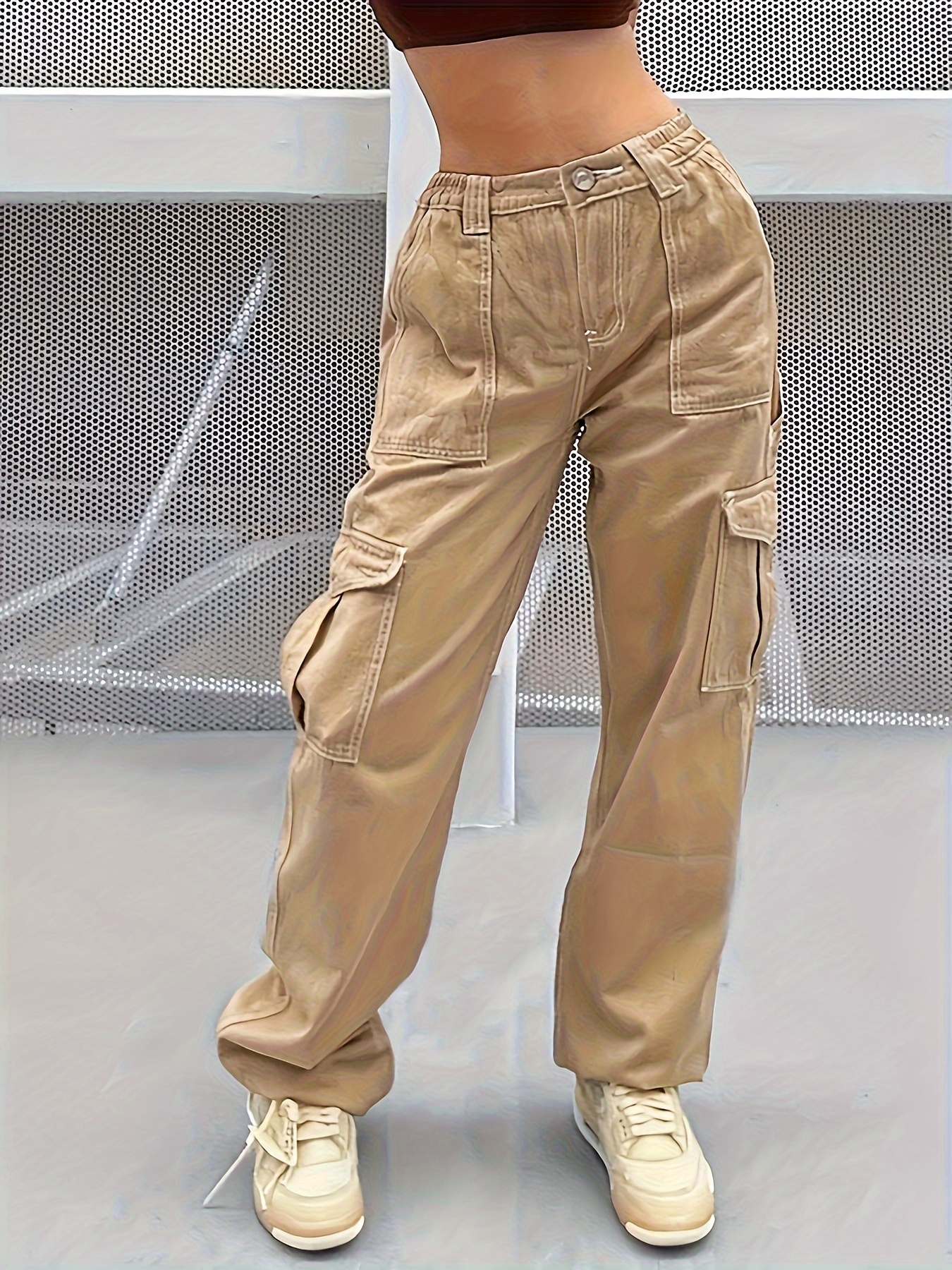 Pantalon Femme Capris Jambe Droite Pantalon Cargo Femme Taille Haute  Pantalon Baggy Décontracté Mince Vintage Y2k Streetwear Stretch Pantalon  Large