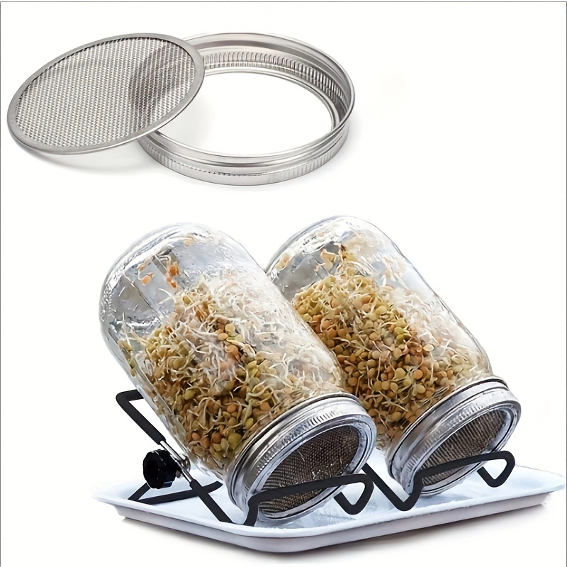 Kit de tarros de germinación, 2 tarros de boca ancha con tapas de colador  de acero inoxidable y juego de germinador de bandeja, kit de tarros de
