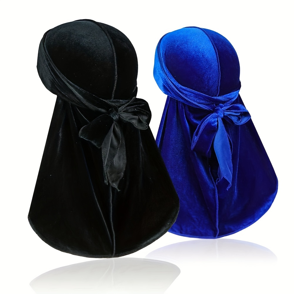 Lot de 2 bonnets Durag soyeux avec longue queue et 1 bonnet ondulé en soie,  parfaits pour les hommes, 360 vagues, style 3, taille unique