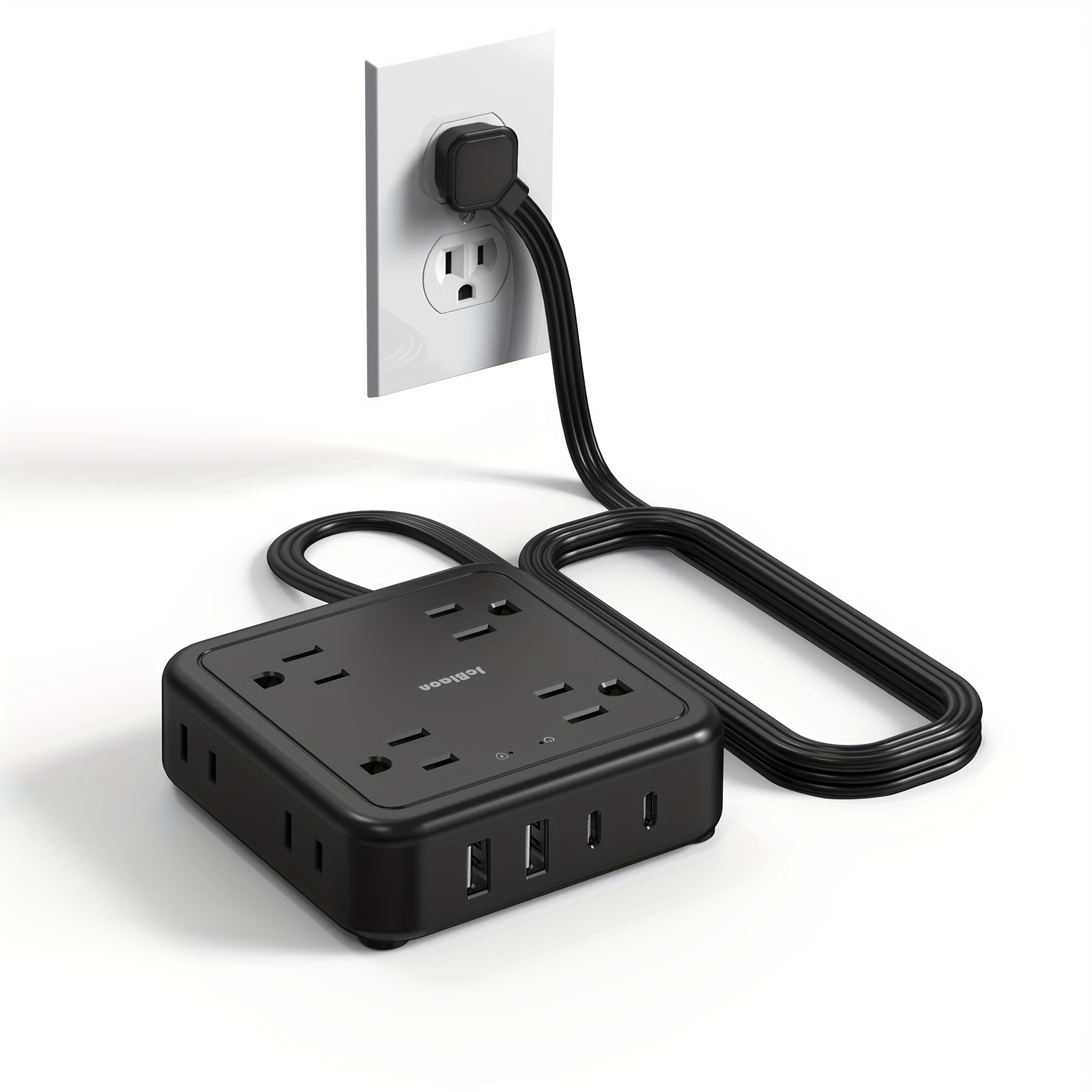 Alargador de corriente con salida USB C, 3 tomas, 4 puertos USB con 4.5 A  en total, centro de carga plano para mesa de escritorio, sin protección