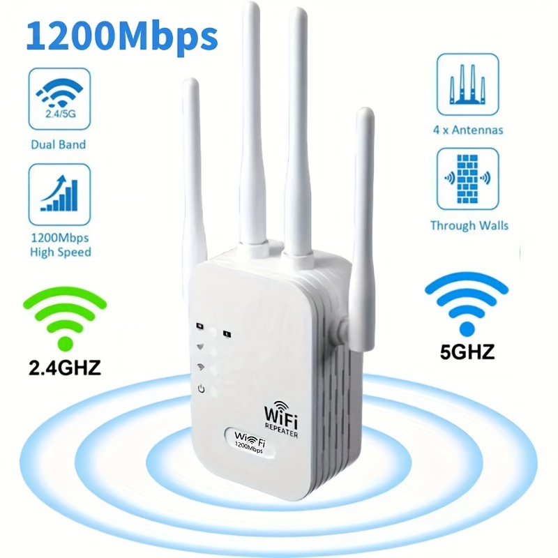  Extensor WiFi, señal de largo alcance, amplificador WiFi para  el hogar por 4 súper antenas, amplificador de 2.4 GHz, repetidor  inalámbrico con puerto Ethernet de Internet, cobertura de hasta 9200 pies