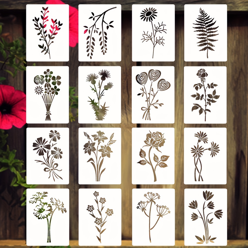 Flower Stencils for Painting on Wood - Reusable Wildflower Stencils for  Painting on Walls - Rose, Cherry Blossom, Hydrangea, Lily, Sunflower  Stencil 