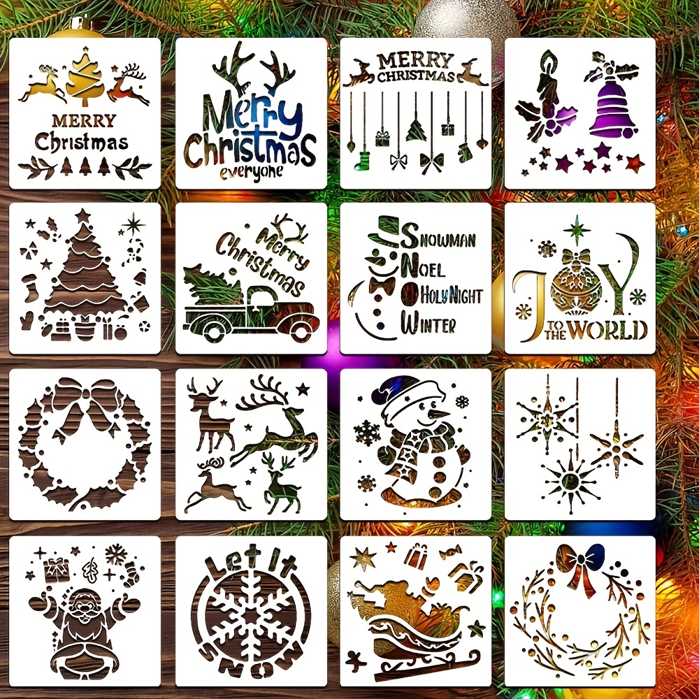 9PCS Christmas Stencils for Painting on Wood-Reusable Large Merry Grinchmas