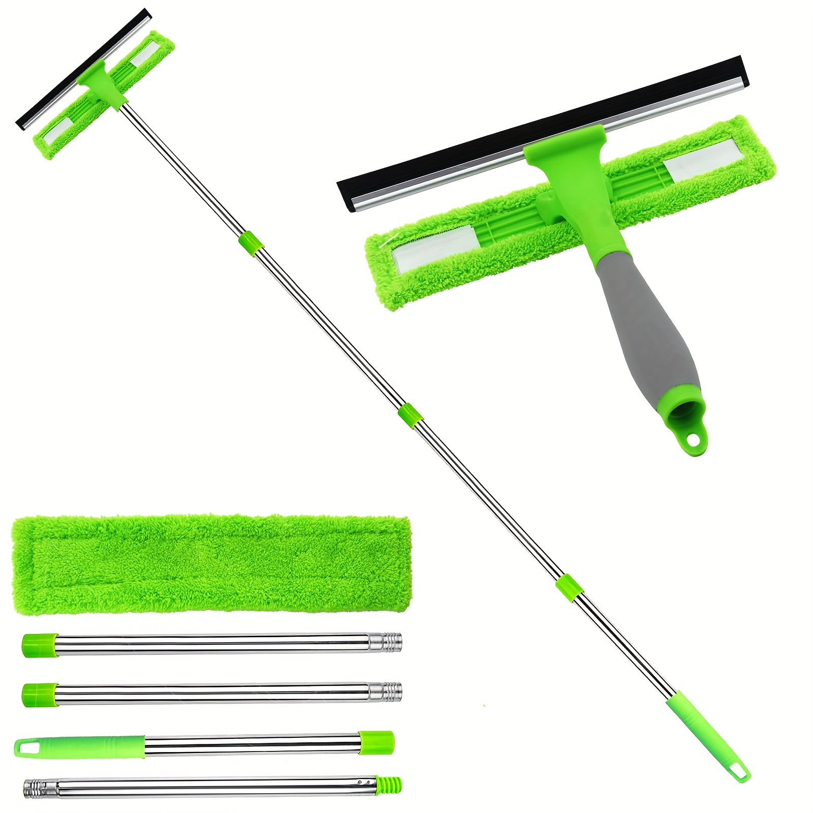 Window Squeegee 2-in-1 Cleaning Tool, Extension Pole, In/out door, 2 pads