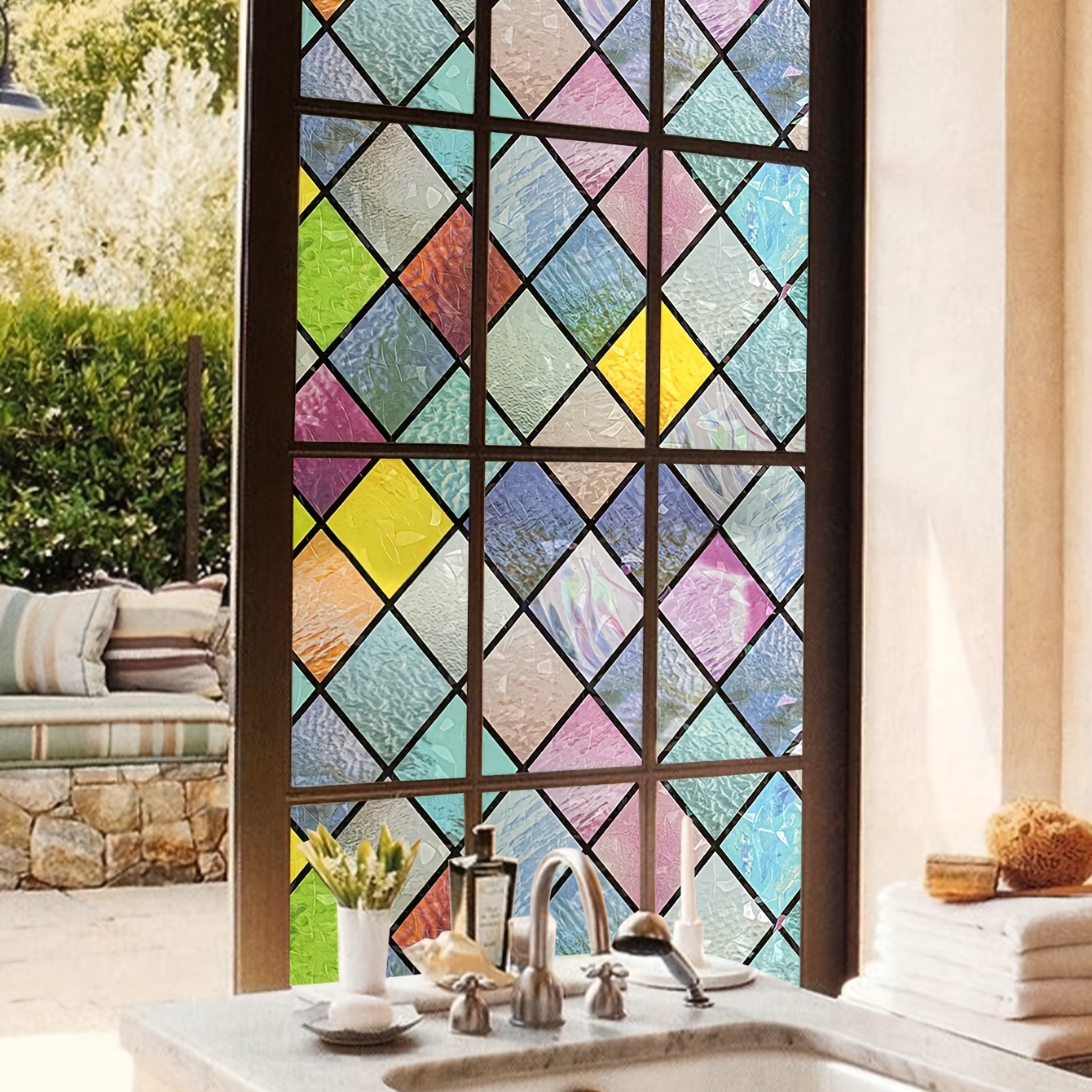 Decorative Window Film Privacy, Translucent Stained Glass Effect Static  Cling Window Tint - Provide Security, Heat Control, Anti UV for Home Office  Door Kitchen Bedroom (Crescents, 17.7 x 78.7 in.) : 