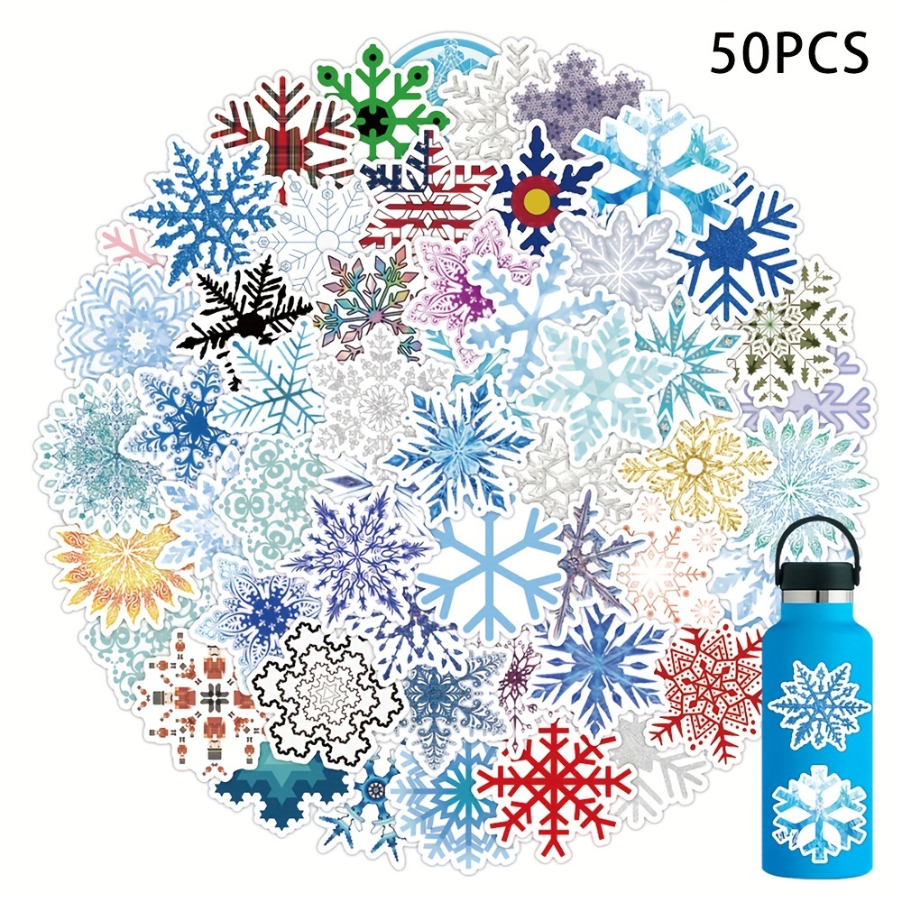 Snowflake Winter Theme Cute - 3 Vinyl Sticker - For Car Laptop I-Pad Phone  Helmet Hard Hat - Waterproof Decal