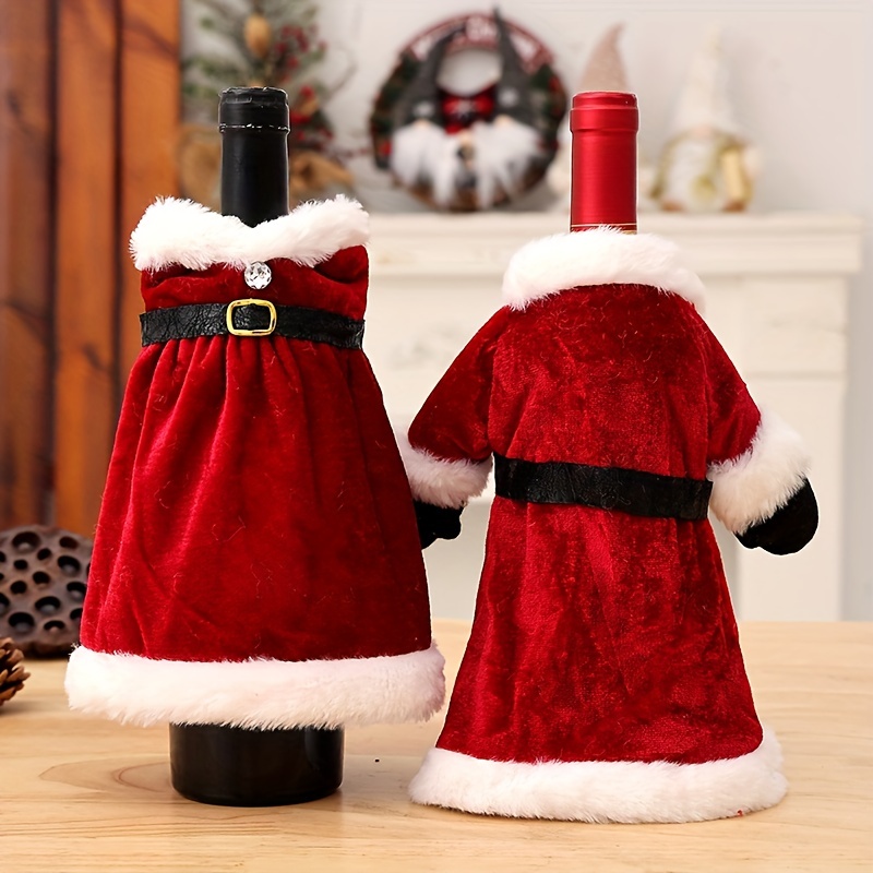 1pc Christmas Wine Bottle Cover Decor With Santa Claus, Snowman & 1pc  Christmas Tree Topper Decoration Heart-shaped Ornament