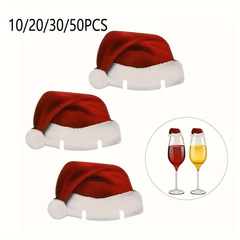 50 PCs Santa Claus Wine Cup Cards Cartoon Wine Glass Decorative Sign  Insertion Cards Christmas Drinkware Ornament for Bar Party