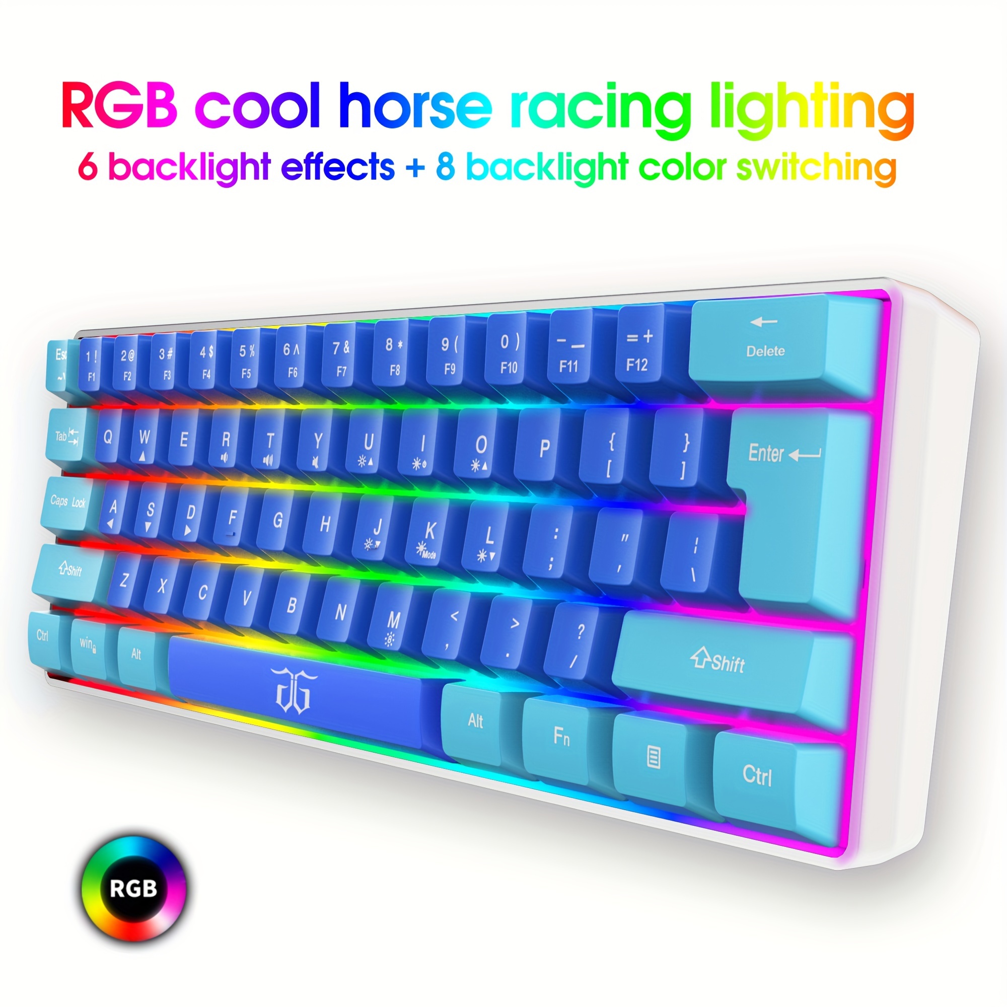 Teclado mecánico pequeño para juegos tipo C con teclas PBT Dye-subbed  teclas Rainbow RGB retroiluminado 60% diseño completo anti-fantasma 62  teclas