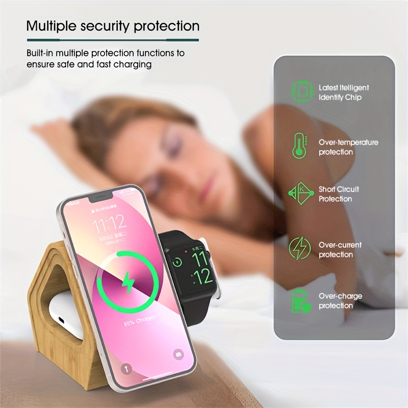 Multi-Function Natural Bamboo Wood Charge Station Charging Dock Cradle  Stand Holders For iPhone cell phone Watch