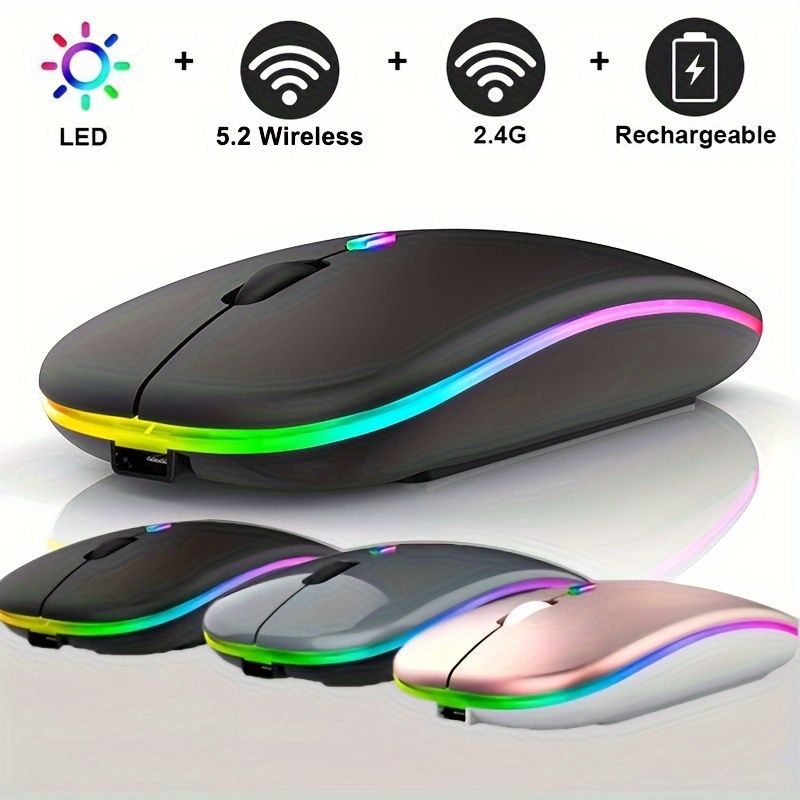 Wireless Mouse Bluetooth Rechargeable Mouse Ultra-thin Silent LED Colorful  Backlit Gaming Mouse For iPad Computer Laptop PC