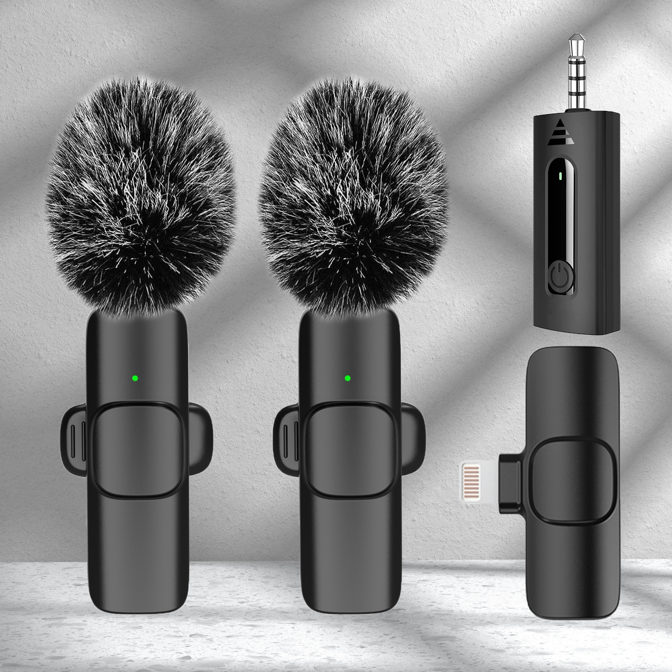 Uno por uno Micrófono inalámbrico de reducción de ruido Lavalier 3 en 1  para iPhone / iPad / Android / Cámara