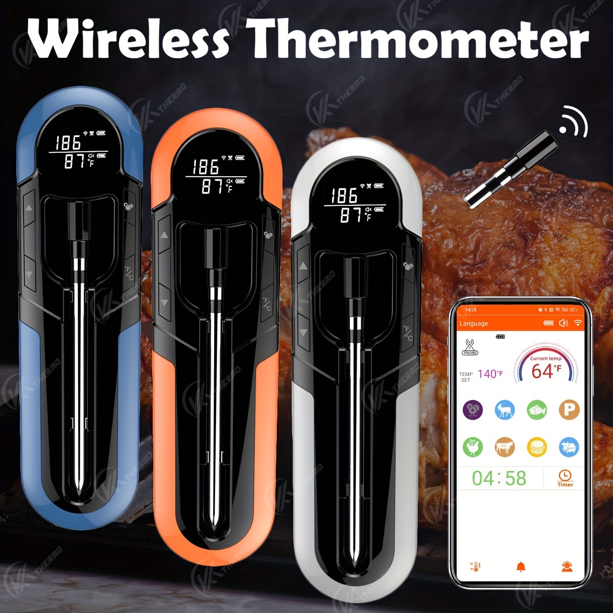 Bluetooth Truly Wireless Meat Thermometer Cooking BBQ Oven Rotisserie Sous  Vide