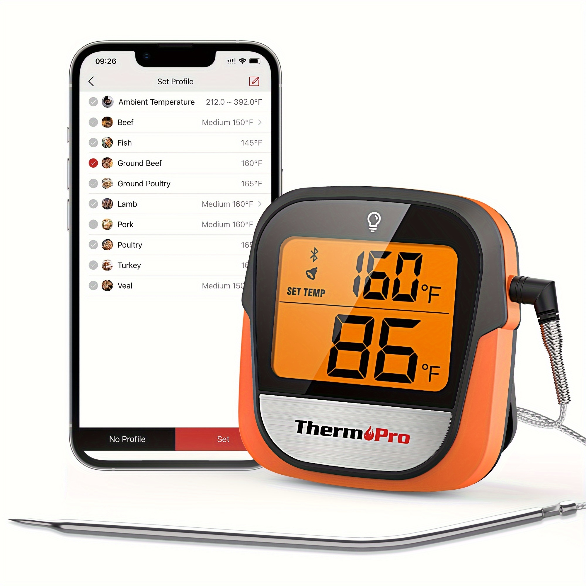 ThermoPro Bluetooth 4 Probes Wireless Food Thermometer Black/Red