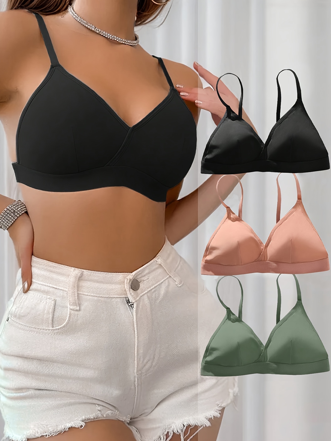 4pcs Simple Solid Wireless Bras, Comfy & Soft Intimates Bra, Women's  Lingerie & Underwear