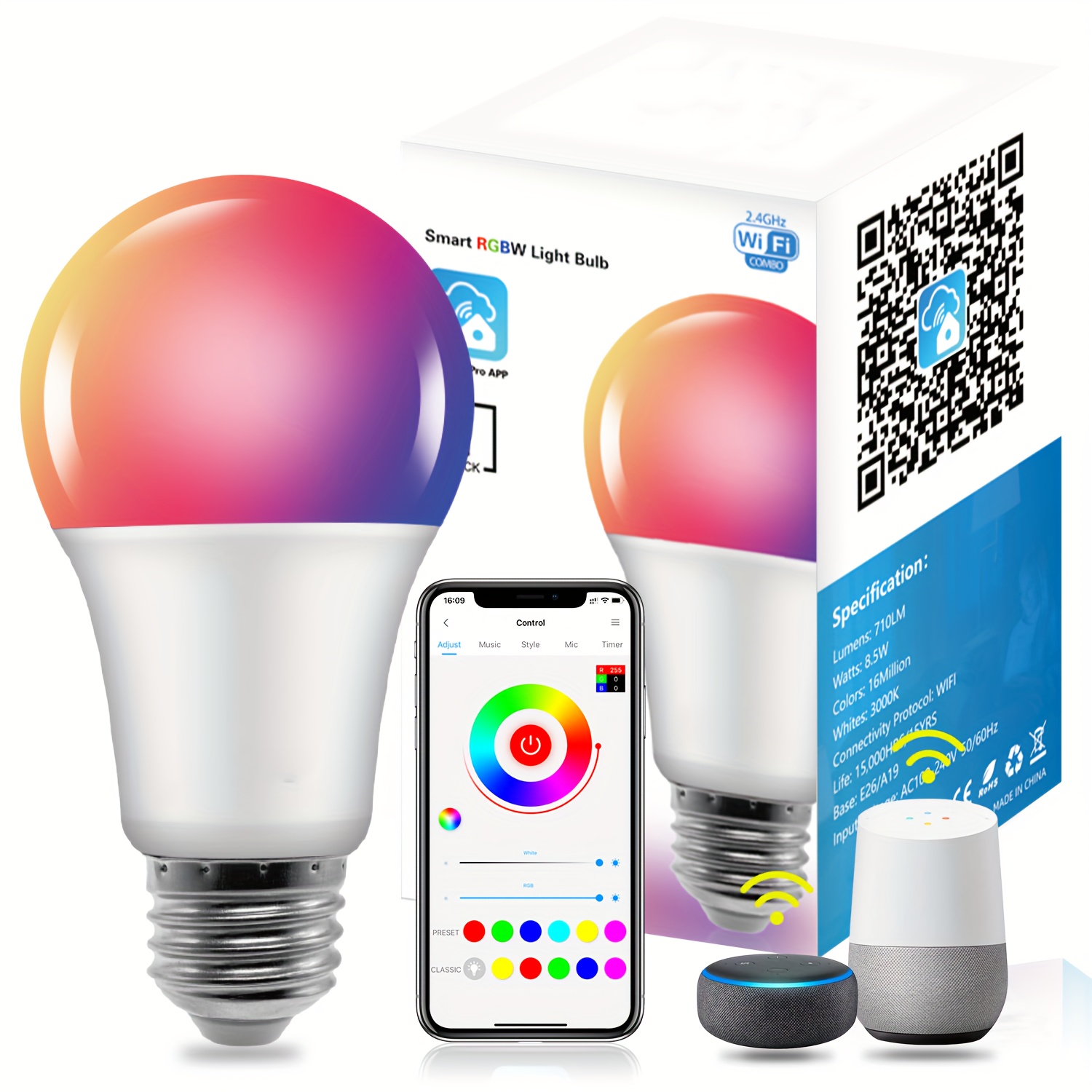 Lámpara inteligente que cambia de color de 25 W, lámpara de pie súper  brillante funciona con Alexa Google Home, lámpara LED WiFi regulable 16  millones