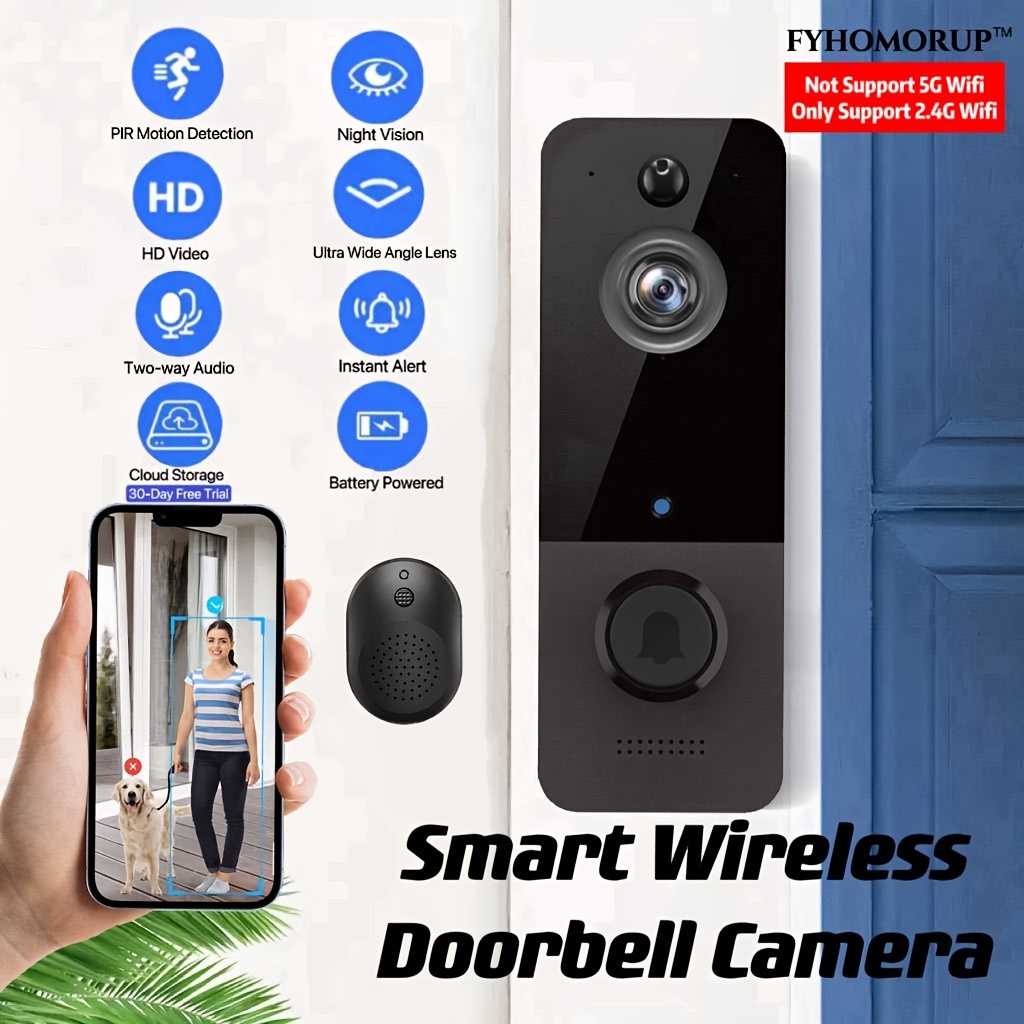 Wireless Video Doorbell Camera, Smart Ring Doorbell with Chime, Night  Vision Home Security Camera Door Bell Kits Wi-Fi with HD Video, Free Cloud