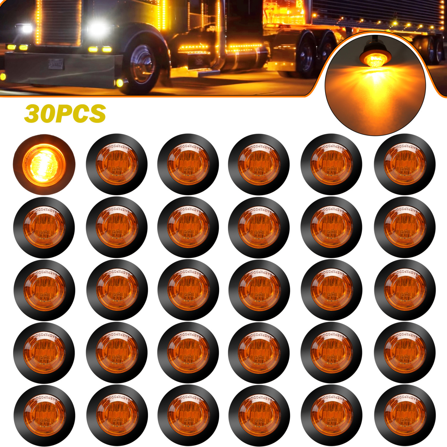 30 unidades ámbar DC12V-24V 4 luces LED indicadoras de marcador lateral  lámpara delantera trasera lámpara de liquidación para camión, remolque,  barco
