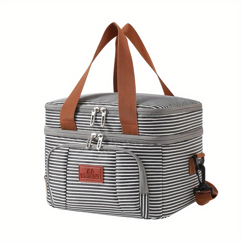 Lunch Bag for Women Insulated Lunch Box with Pockets Durable and Small  Lunch Tote Bag for Work and Picnic (White Stripe)