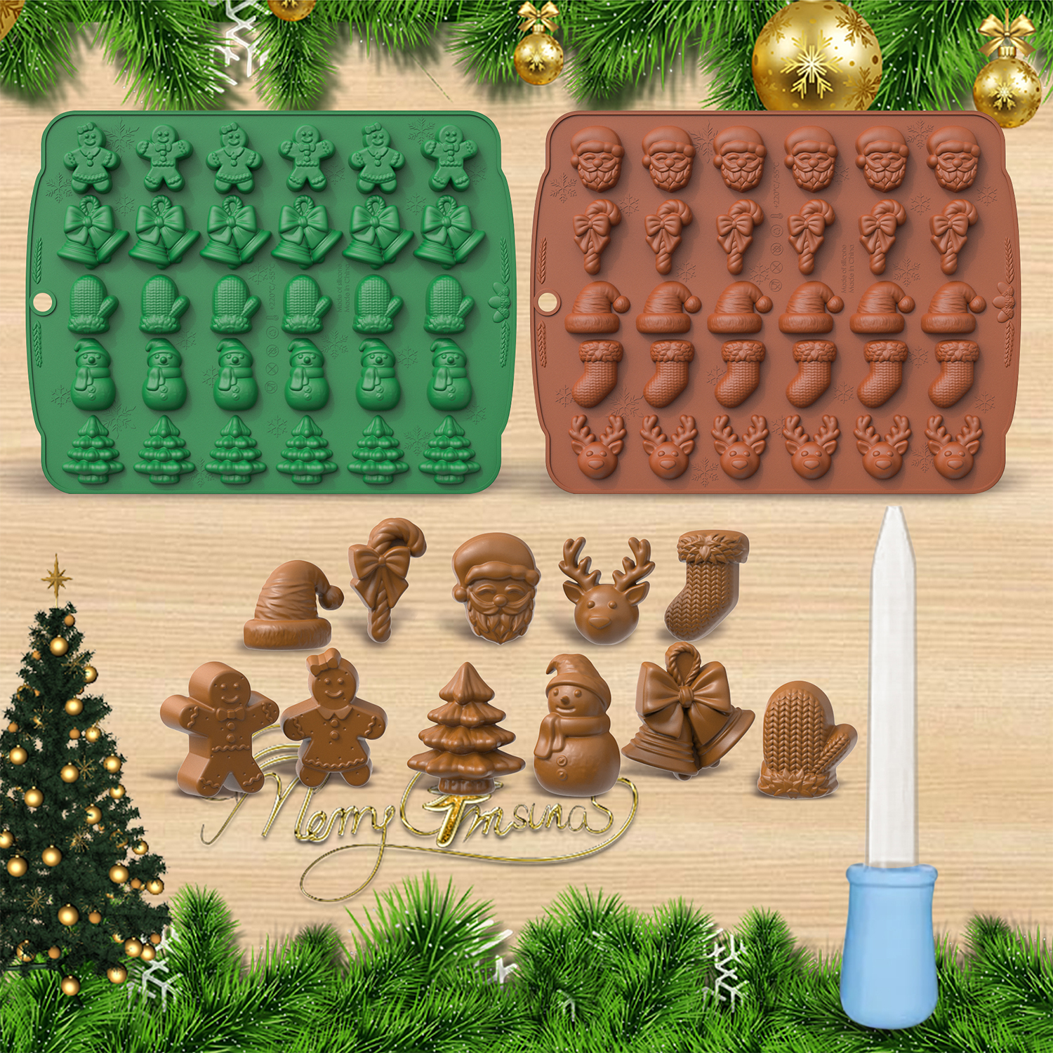  Set of 3 Holiday Christmas Shaped Silicone Ice Cube Soap Making  Trays/Molds - Gingerbread Men/Candy Canes, Snowflakes & Christmas Trees:  Home & Kitchen