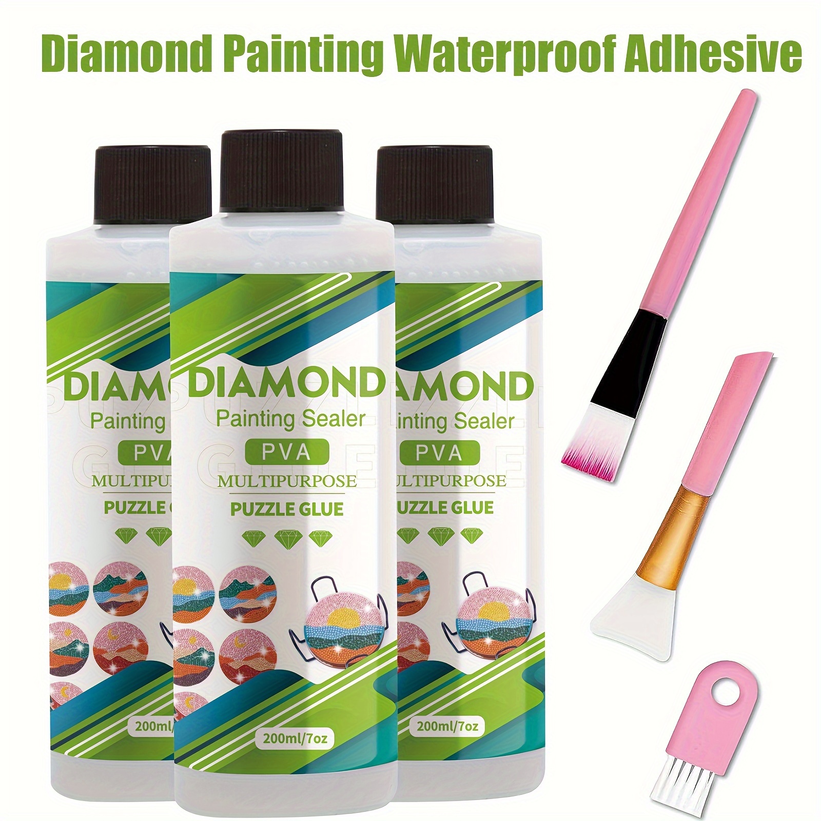 200ML Diamond Painting Sealer with Sponge Head, Clear Waterbase Sealer/Glue  Painting Accessories Glossy Finish for 5D Diamond Glaze Puzzle Saving DIY