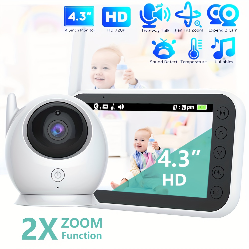 Monitor de vídeo para bebé, cámara de vigilancia con Zoom Pan Tilt,  intercomunicador bidireccional, visión nocturna automática, pantalla IPS, 5  pulgadas, 720P - AliExpress