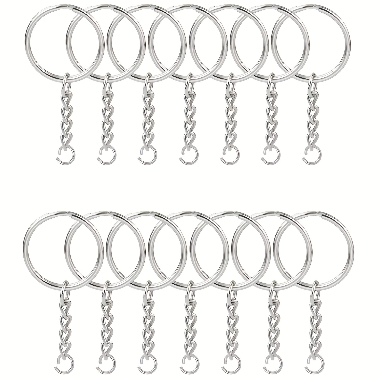 100 Pack Key Ring with Chain and Open Jump 1 inch Split Round