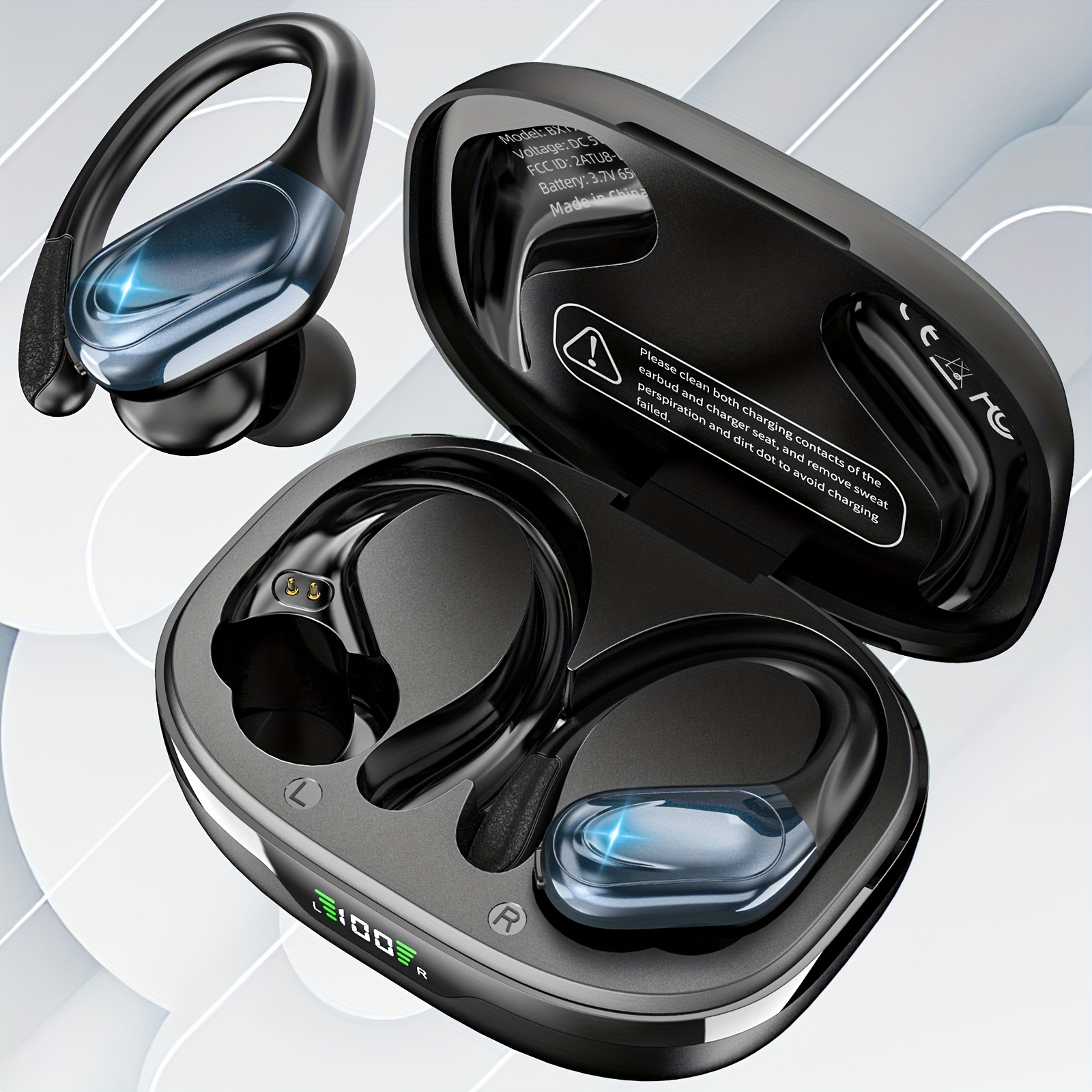 Auriculares Bluetooth, auricular inalámbrico Bluetooth manos libres con  micrófono con cancelación de ruido, funda de pantalla con batería LED