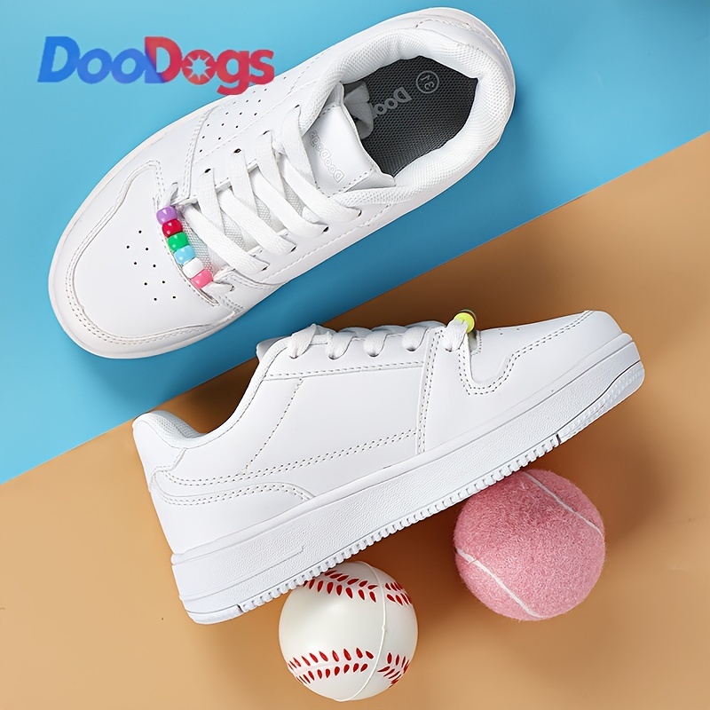 DooDogs Zapatillas Casuales Blancas para Ni as con Decoraci n de Cuentas Coloridas Zapatillas de Skate con Suela Suave Antideslizante y Cordones para la Primavera