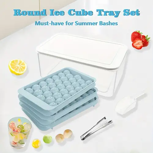 Bandeja redonda para cubitos de hielo con tapa y contenedor, molde para  hacer bolas de hielo para congelador con contenedor, mini bandeja para  cubitos