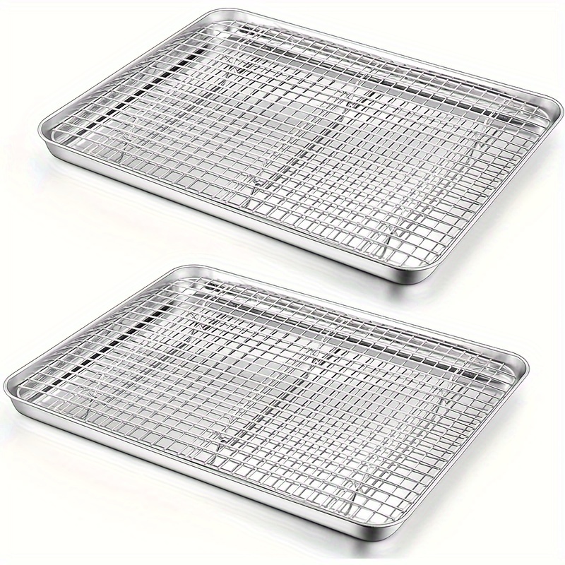 Stainless Steel Baking Sheet Cookie Pan with Wire Rack Set for Oven and  Dishwasher Non Toxic Heavy Duty Cooling Rack Set - AliExpress