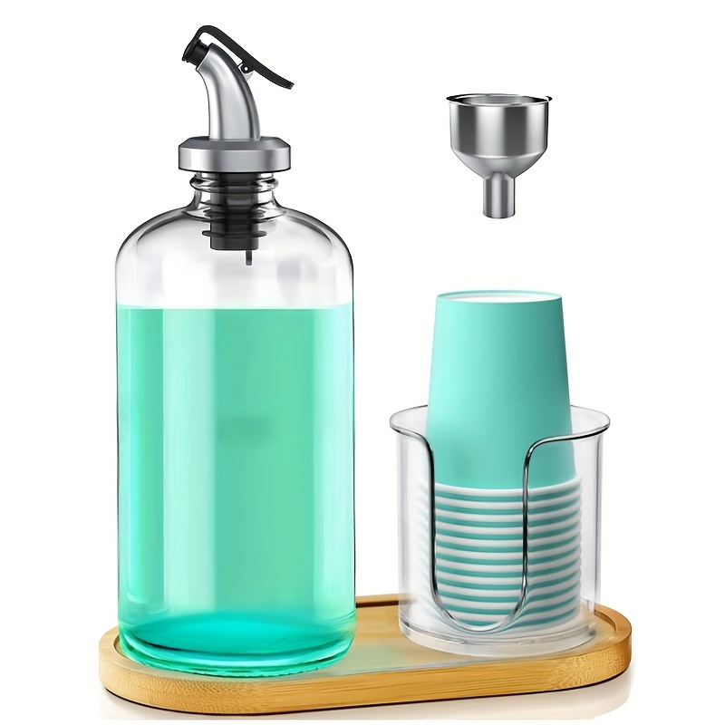 Dispensador de enjuague bucal de 20 onzas para baño, recipiente de plástico  para lavado bucal montado en la pared con 2 vasos de vidrio reutilizables
