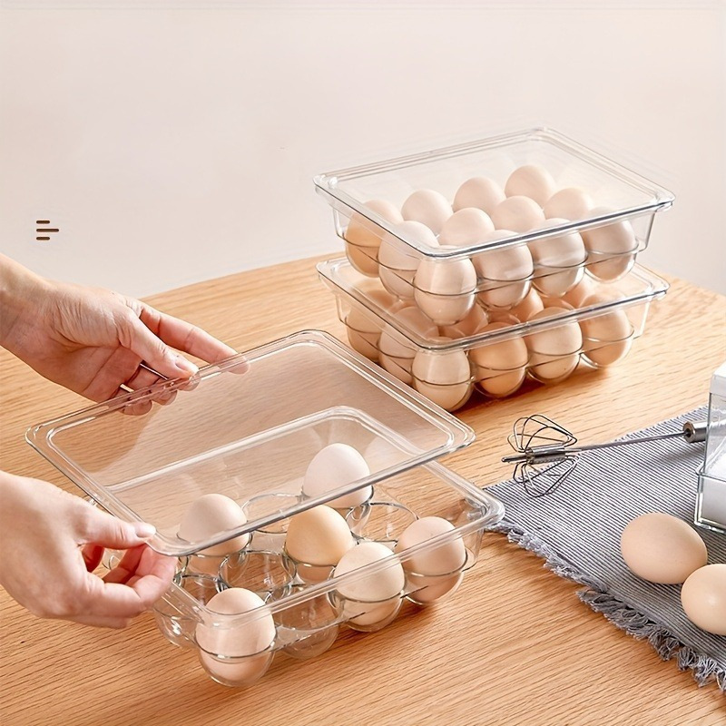 1pc Single Layer Egg Holder With Cover For Refrigerator, 18 Grids Thickened  Shock Resistant Plastic Tray For Duck Eggs