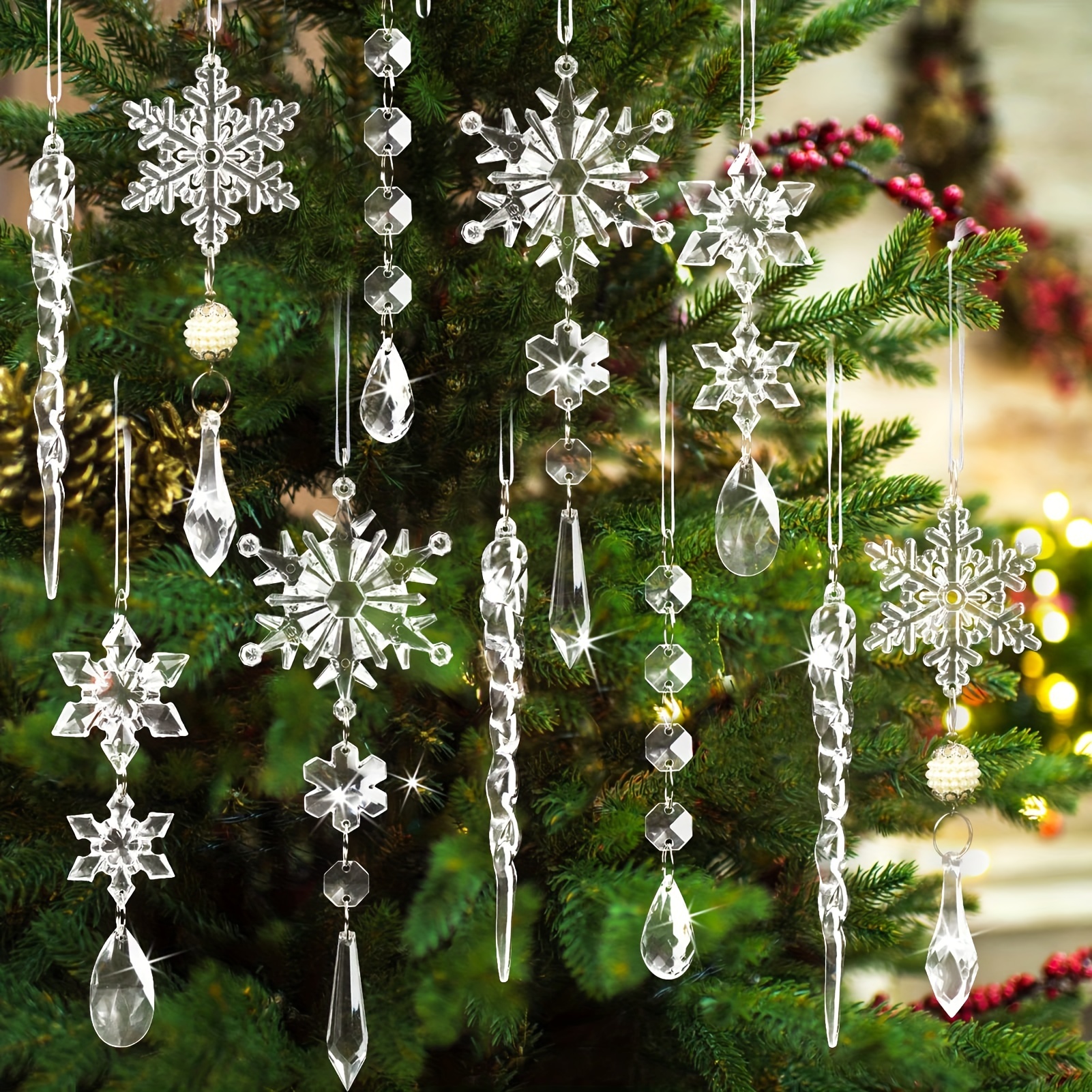 24PCS Snowflake Christmas Decorations, 3D Large Silver Paper Snowflakes  Garland Hanging Snow Flakes for Winter Wonderland Christmas Party  Decorations
