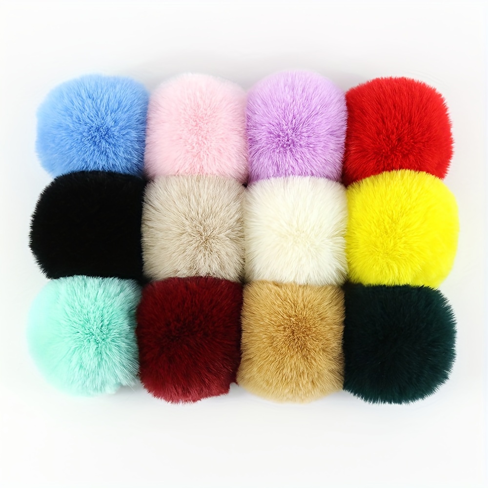 16pcs Fur Pom Pom Balls With Rubber Band Snap Button Shoes Hats