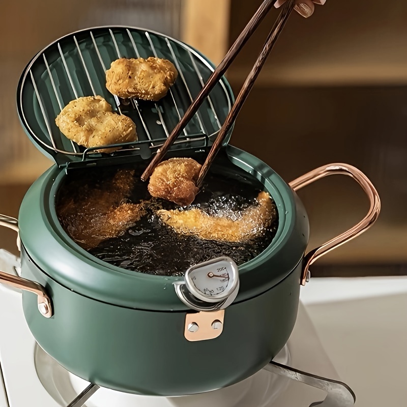 Deep Frying Pan Japanese-style Tempura Deep Fryer With Thermometer Lid Oil  Drip Drainer Rack Nonstick Stainless Steel Fryer Pot - AliExpress