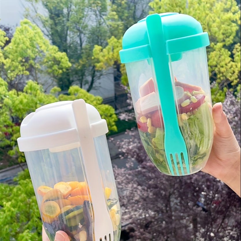 1pc, Salad Cup, Salad Meal Shaker Cup, Plastic Healthy Salad Container  Fork, Salad Dressing Holder, Salad Cup For Picnic Lunch Breakfast, Kitchen  Stuff, Kitchen Gadgets, Back To School Supplies 1000ml/33.8oz