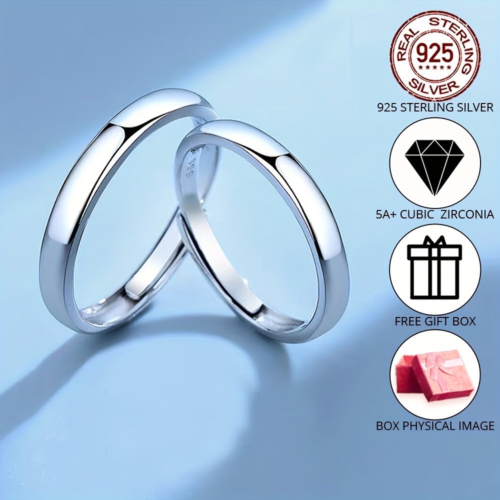 1pc 2pcs Anillo De Promesa De Plata De Ley 925 Banda Simple Superficie Pulida Anillo De Compromiso Boda De Alta Calidad Regalo Perfecto Para El D a De San Valent n Con Caja De Regalo