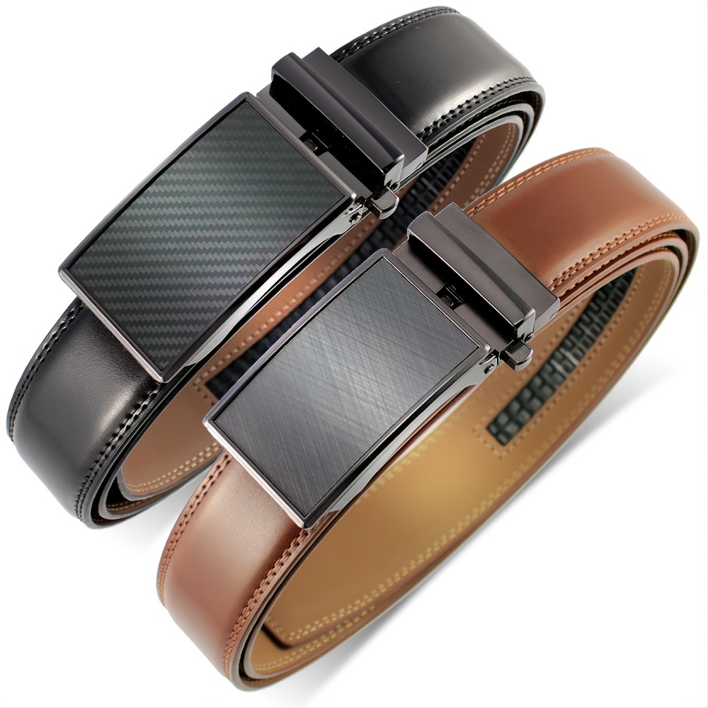 Cinturones de hombre Hebilla automática Correas de cinturón de trabajo de  trinquete de cuero genuino negro, Moda de Mujer