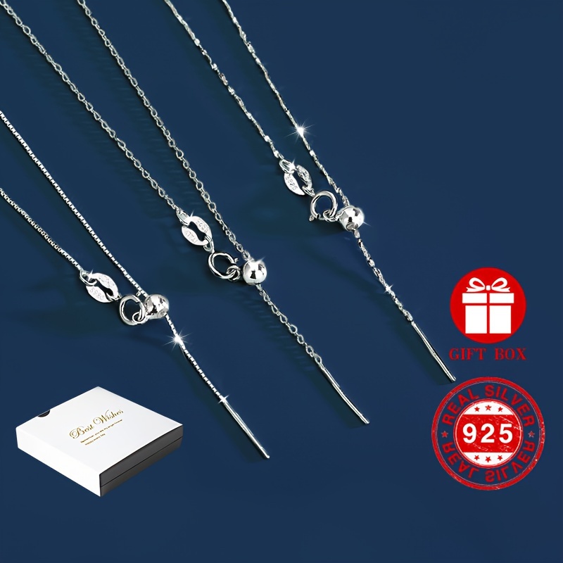 925 Sterling Silver Women's Necklace Simple Snake Chain Twisted Chain Box Chain Necklace for Wedding Party Gift Accessories,Temu