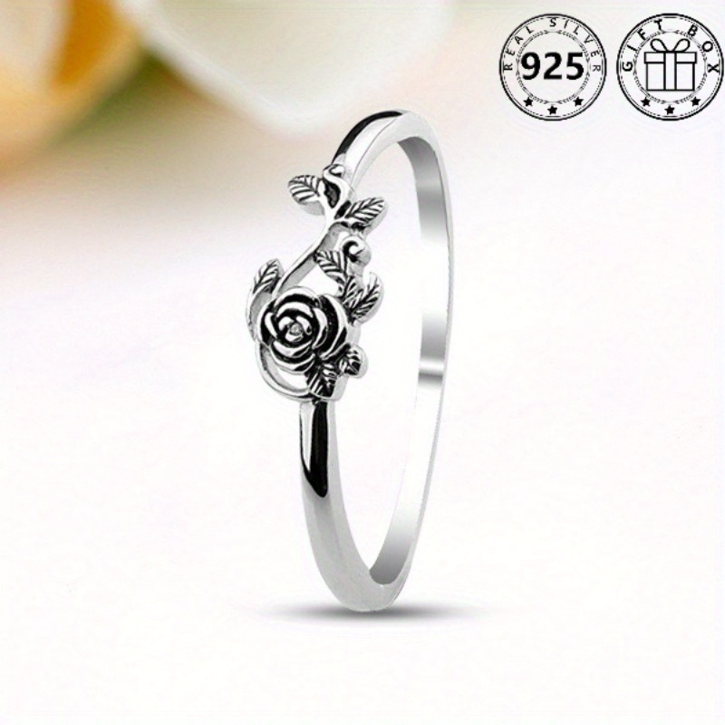 1pc Rose Flower Adjustable Ring For Girls, S925 Sterling Silver Thumb Ring,  Jewelry Gift For Girl Women