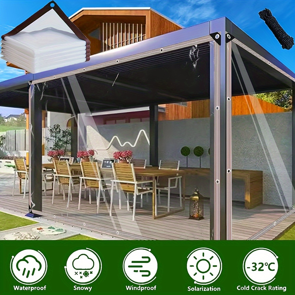 Lona de PVC resistente con ojales, lona transparente, lona transparente,  cubierta de lona transparente impermeable para recinto de patio, camping
