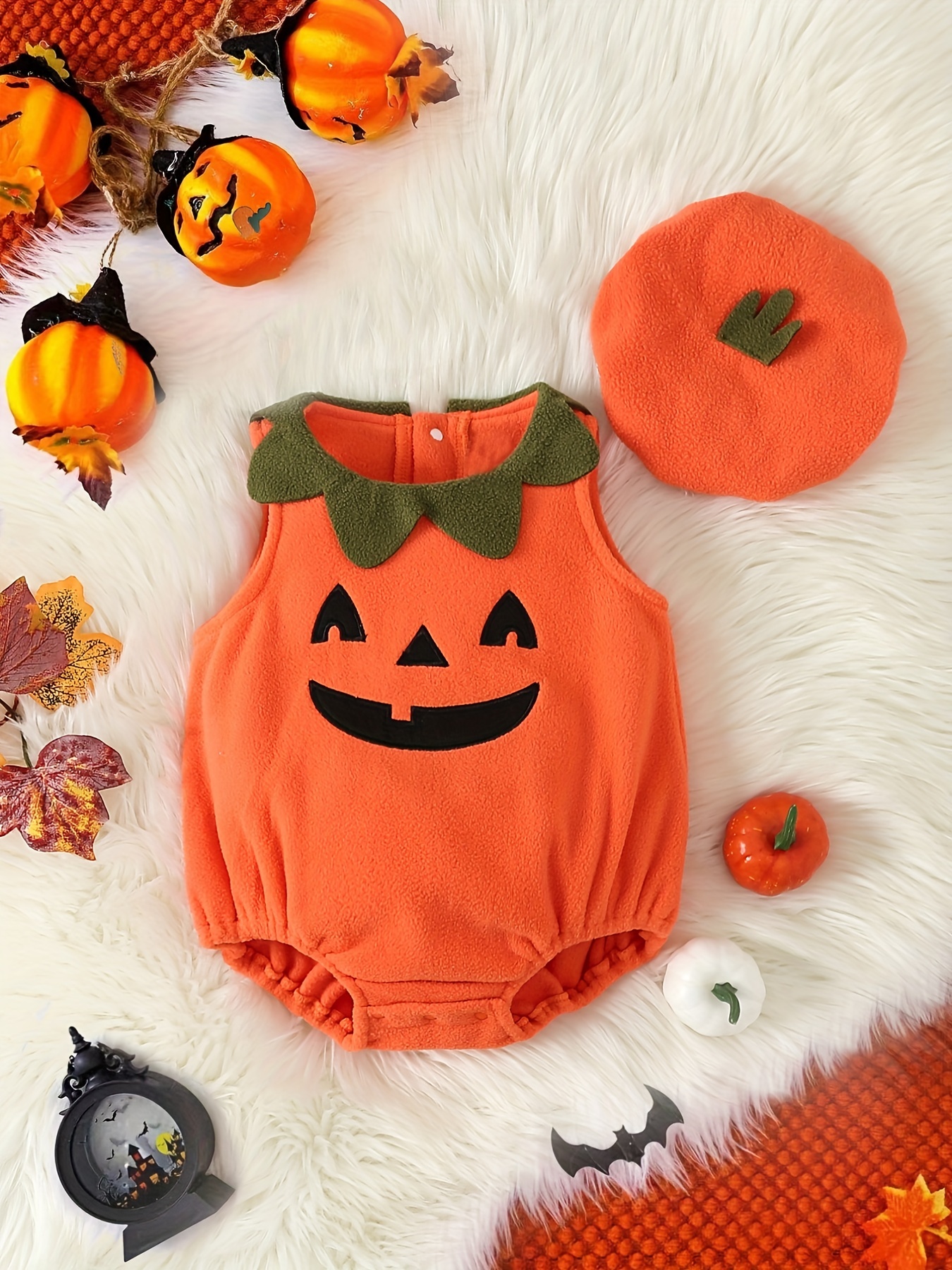 Halloween Baby Boy/girl Cotton Batwing Sleeve Pumpkin & Letter Print  Jumpsuit With Hat Set - Temu Poland