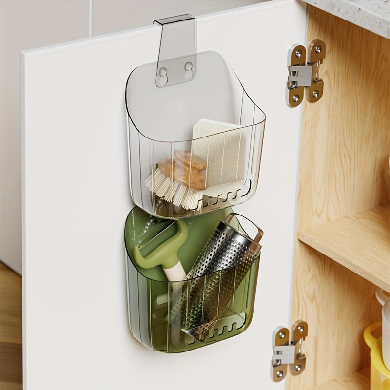 1pc Kitchen Organizer Rack, Multi-layer Hanging Spice Basket,  Cupboard/cabinet Storage Shelf With Hooks For Dorm Room, White